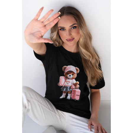 T-shirt damski bawełniany MI...MI Miś czarny