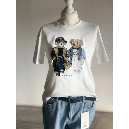 T -shirt damski bawełniany Misie NOODA biały