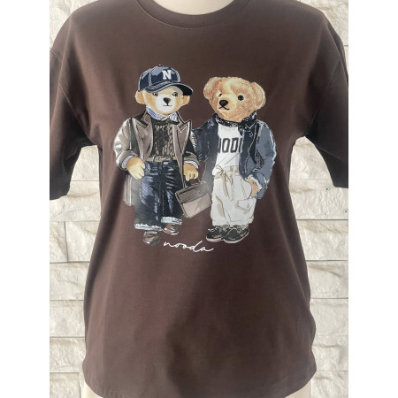 T-shirt damski bawełniany granatowe MISIE NOODA czekolada