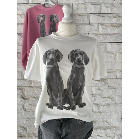 T-shirt damski bawełna  PIESKI NOODA  biały