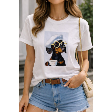 T-shirt damski bawełniany JAMNIK W OKULARACH NOODA biały