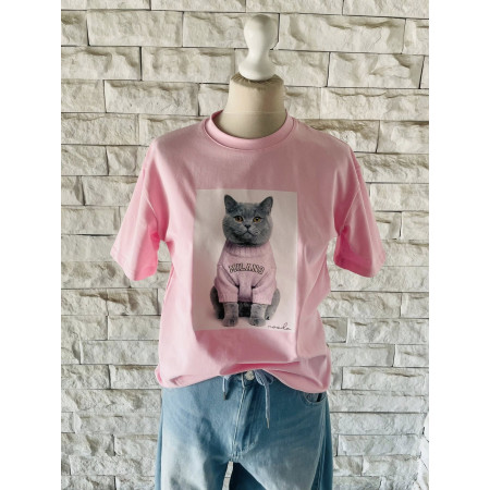 T-shirt damski bawełniany KOT NOODA barbie pink
