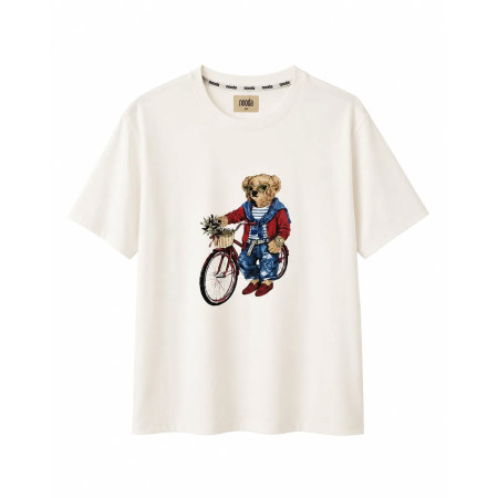 T-shirt damski bawełna BEAR NOODA biały