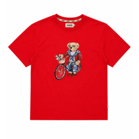 T- shirt damski bawełniany BEAR NOODA red kiss czerwony
