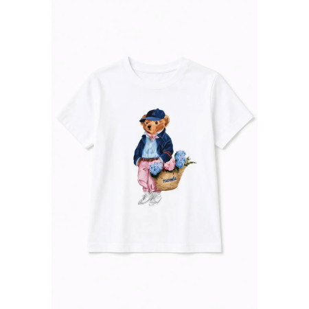 T-shirt damski bawełniany BEAR NOODA biały