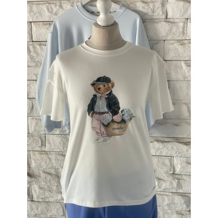 T-shirt damski bawełniany BEAR NOODA pastelowy biały