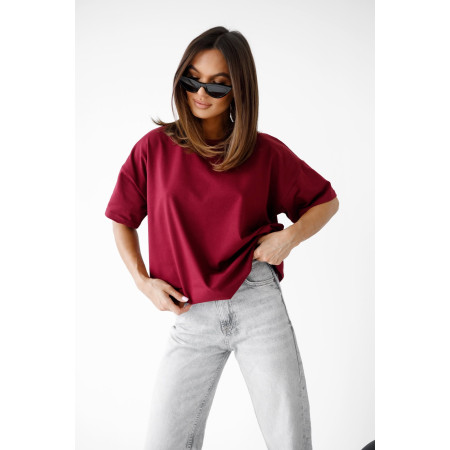 T-shirt damski bawełniany oversize BASIC Madame Sue burgund